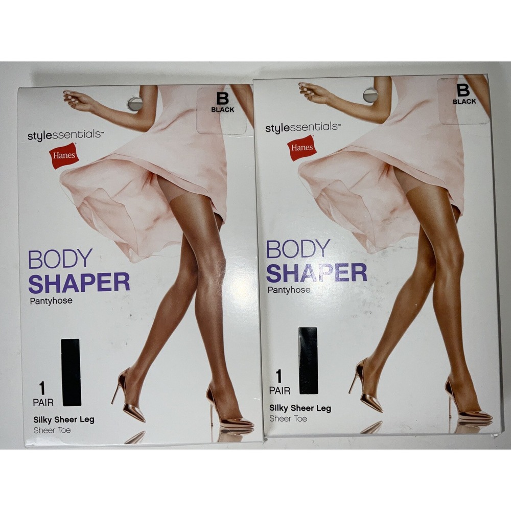 NIP Lot 2β Pairs Hanes Stylessentials Silky Body Shaper Pantyhose Black Size B